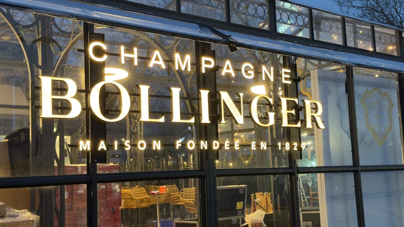 Bollinger Shop front Acrylic fabricated illuminated sign in stand-off lettering