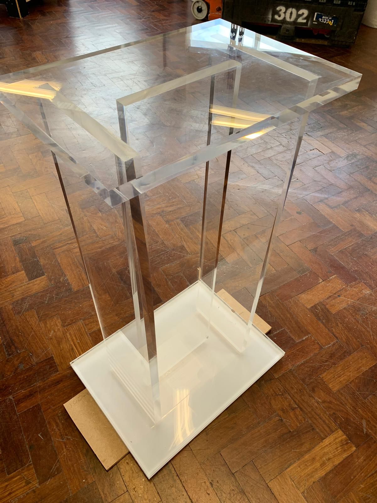 Bespoke lectern or plinth manufactured CNC cut thick clear acrylic and polished