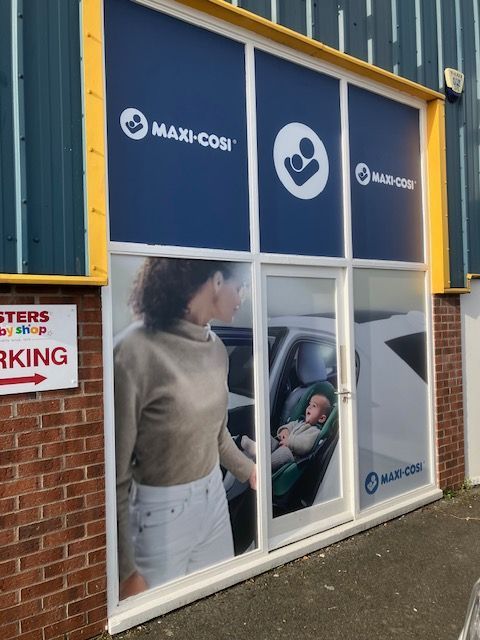 Window vinyl logo graphics for Maxi-cosi