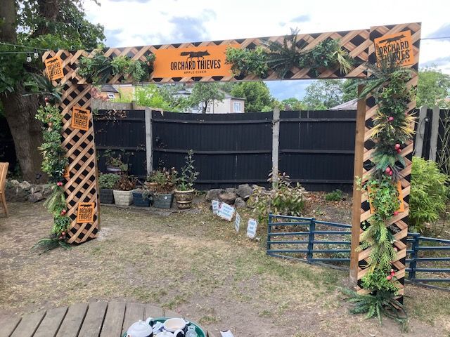 Manufactured and installed Orchard Thieves branded pagoda arch