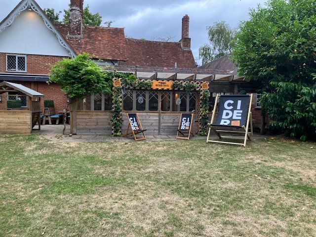 Manufactured and installed Orchard Thieves branded pagoda arch in front of bar