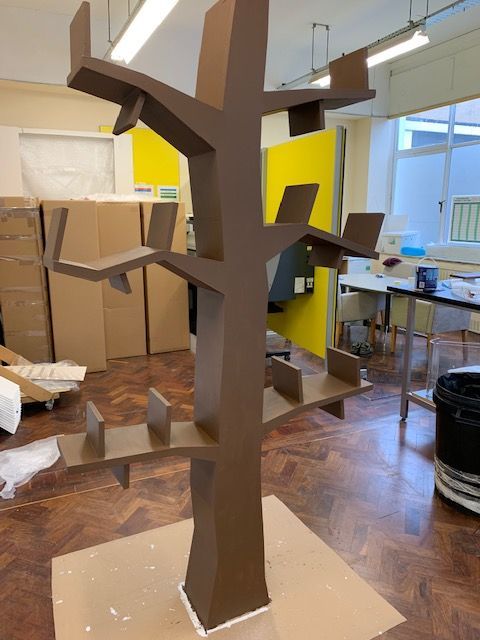Bespoke painted tree construction made from laser cut MDF