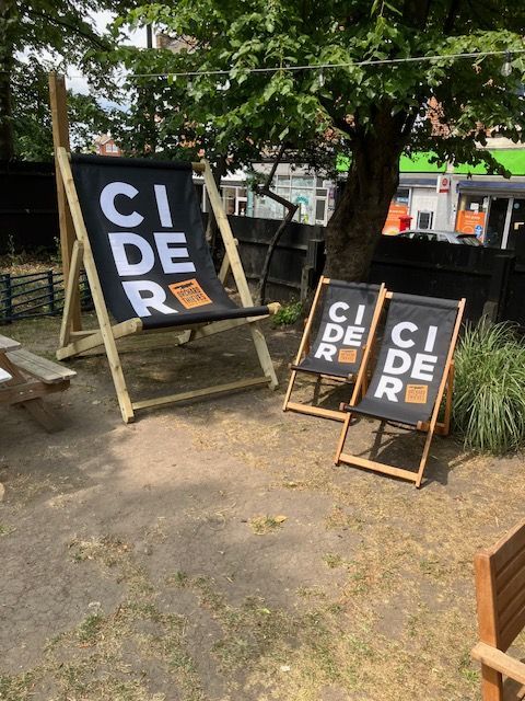 Orchard Thieves branded printed deck chairs