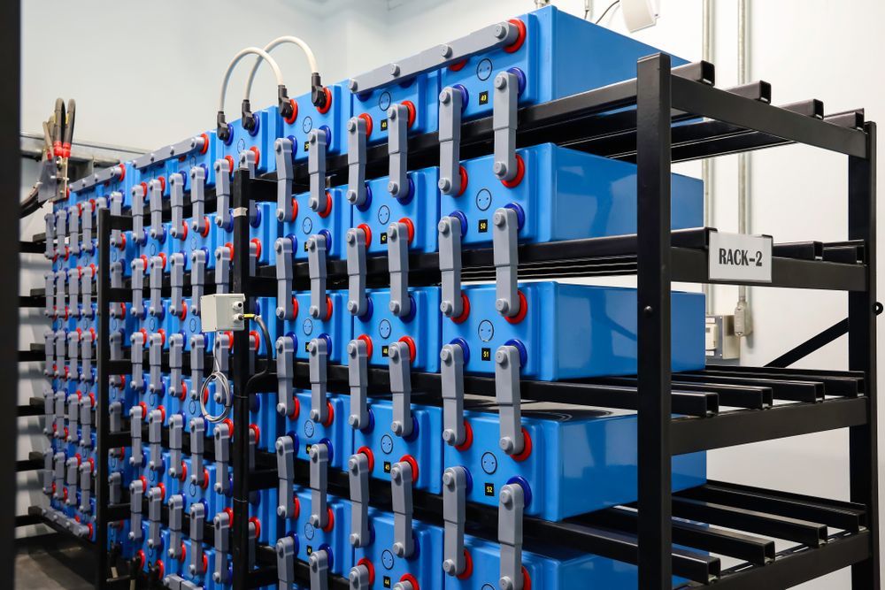 Rows of Blue Batteries in Racks, Likely for Energy Storage — SOLARCO Central West in Orange, NSW