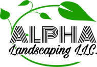 ALPHA Landscaping LLC of Middletown NJ with green leaves and black stylized text on a white background
