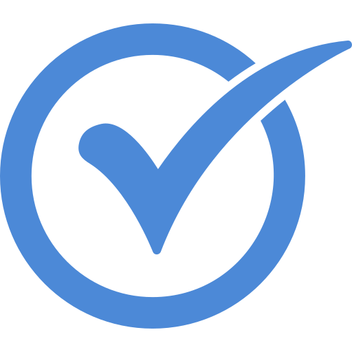 A blue check mark in a blue circle on a white background.