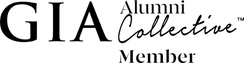 The logo for the gia alumni collective member is black and white.