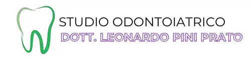 Logo dello Studio Odontoiatrico Dott. Leonardo Pini Prato con icona di dente verde e testo nero-violaceo.