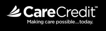 CareCredit logo. Includes a stylized white leaf-like design and the tagline