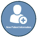 Blue circle with a white silhouette of a person and a plus sign, labeled New Patient Information.