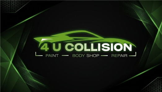 4 U Collision auto body shop logo in neon green and white on a black background