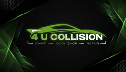 4 U Collision auto body shop logo in neon green and white on a black background