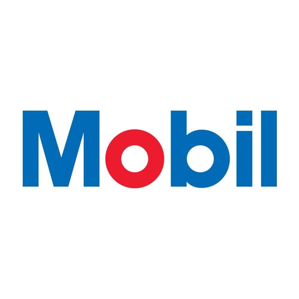 Logo Mobil in blu e rosso su sfondo bianco.