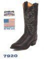 A pair of black cowboy boots made in the usa on a white background.