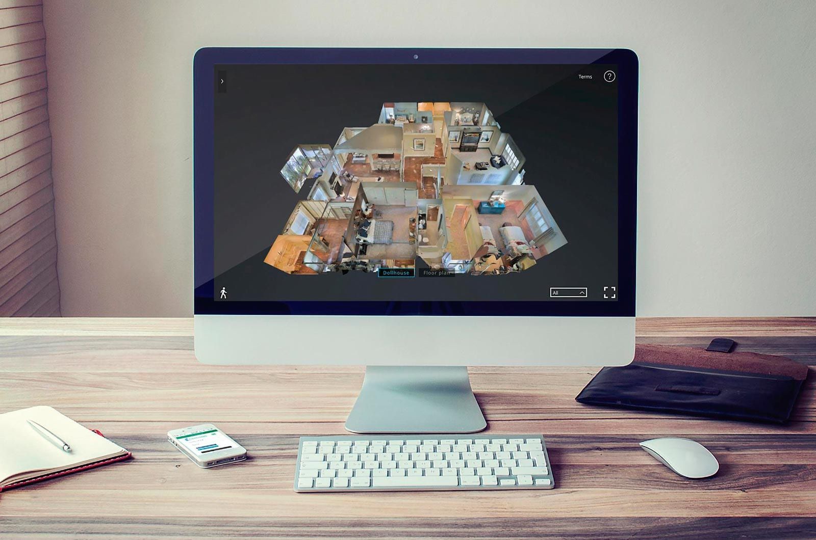 Virtual apartment tour on laptop for student housing