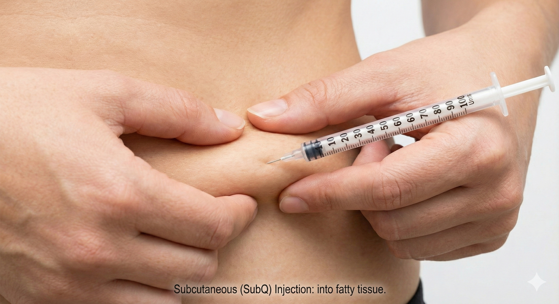 Person injecting a syringe into their abdomen.