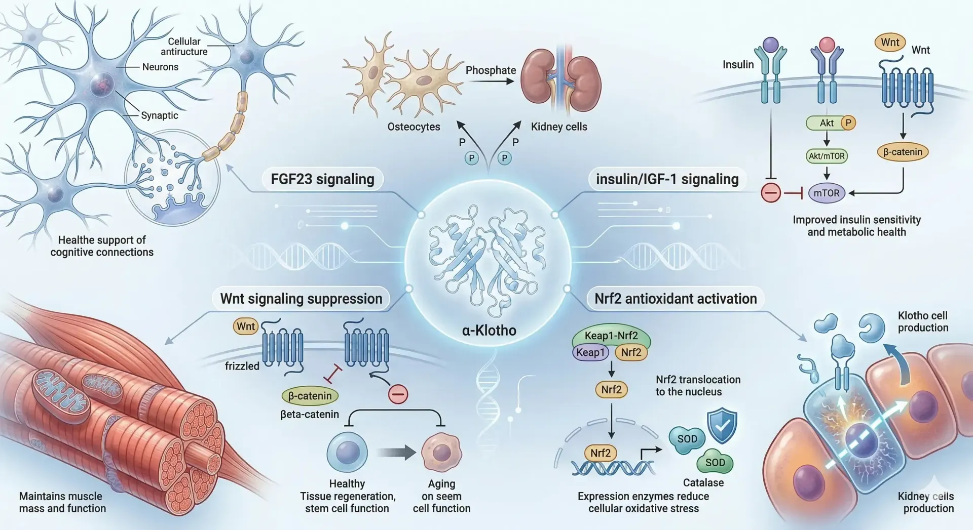 Biomedical infographic of nerve cells and tissue interactions, with blue and orange scientific diagrams and labels