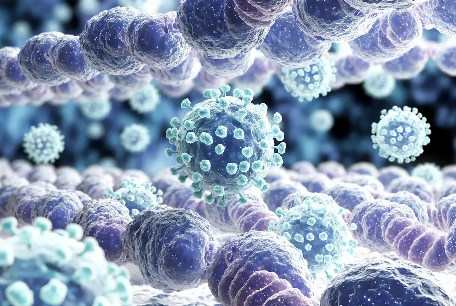 Abstract 3D visualization of cells representing glutathione's antioxidant activity in the body