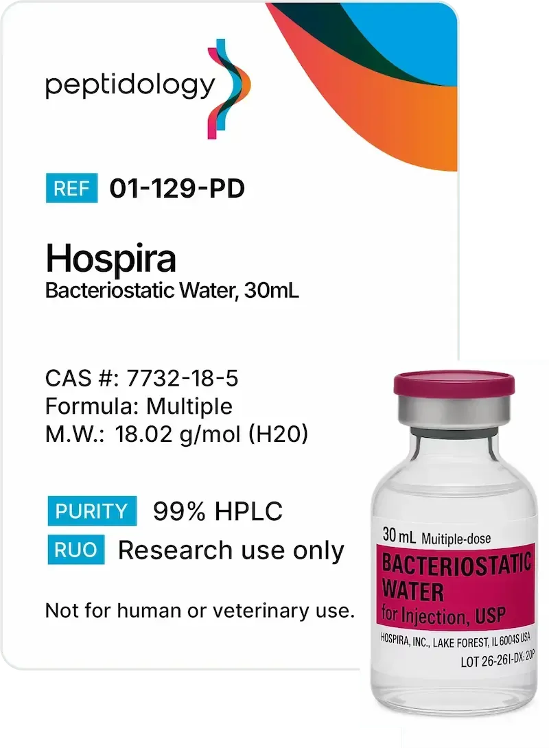Peptidology Hospira bacteriostatic water 30mL vial for research peptide reconstitution
