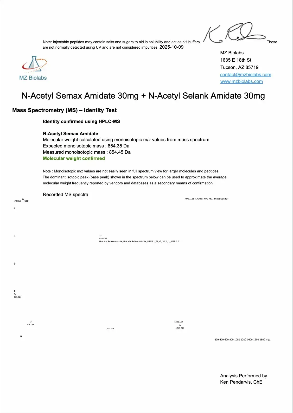 View full identity testing results and access the verified Semax and Selank blend from Limitless Biotech Medical prescription document with handwritten notes and printed medication details on a white page.