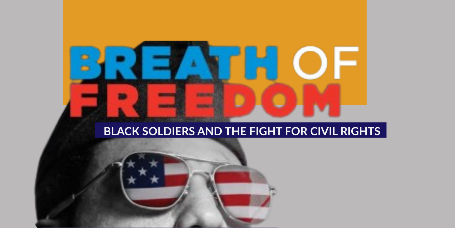 Cover reading “Breath of Freedom” with a U.S. flag reflected in sunglasses on a Black figure.