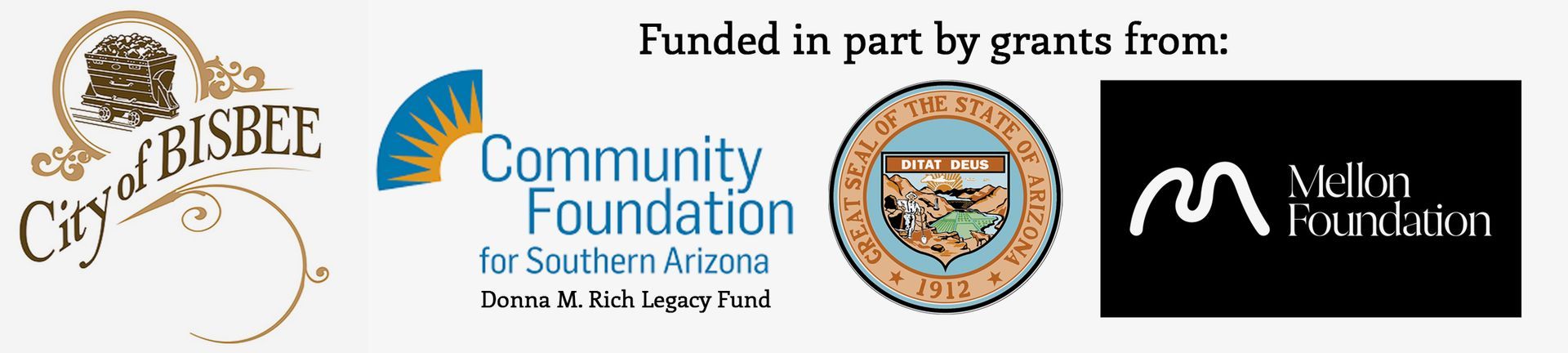 Logos for City of Bisbee, Community Foundation, government seal, and Valley Handover.