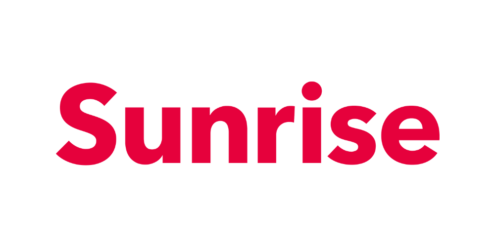 Rotes „Sunrise“-Wortzeichen auf weißem Hintergrund