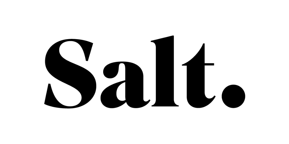Schwarzes „Salt.“-Wortzeichen auf weißem Hintergrund