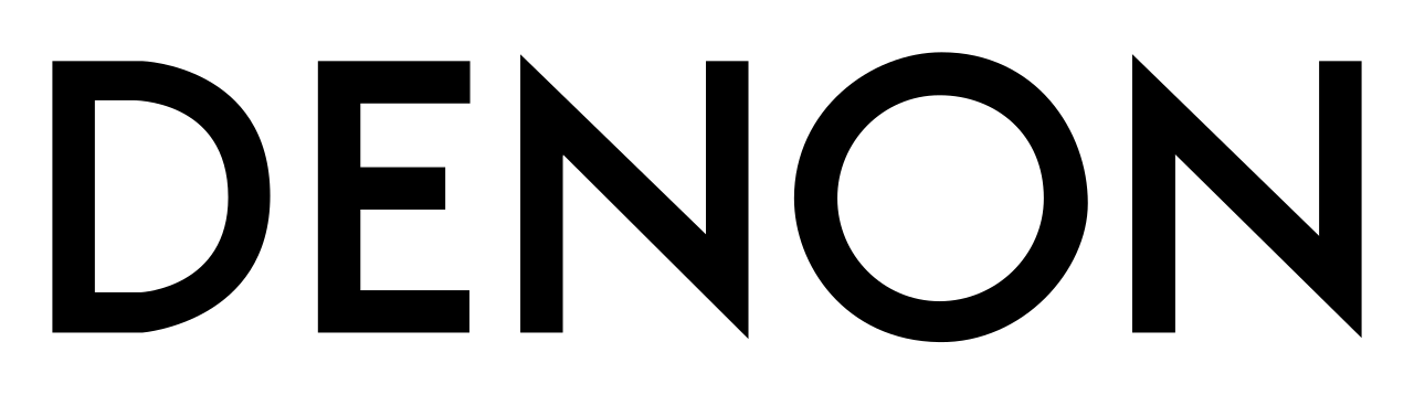 Schwarzes „DENON“-Schriftzugslogo auf weißem Hintergrund
