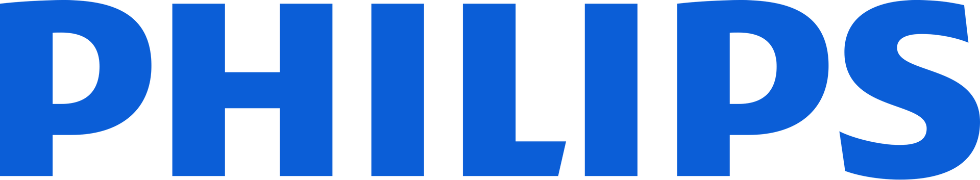 Blaues PHILIPS-Logo in fetten Großbuchstaben auf weißem Hintergrund