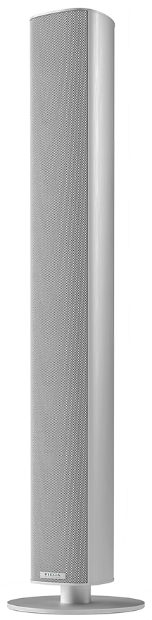 Hoher, grauer Turmventilator mit strukturiertem Frontgitter und schlankem Sockel.