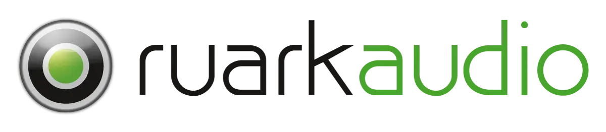 Ruark Audio-Logo mit gr&uuml;ner und schwarzer Schrift und einem kreisf&ouml;rmigen gr&uuml;nen Lautsprechersymbol auf wei&szlig;em Hintergrund