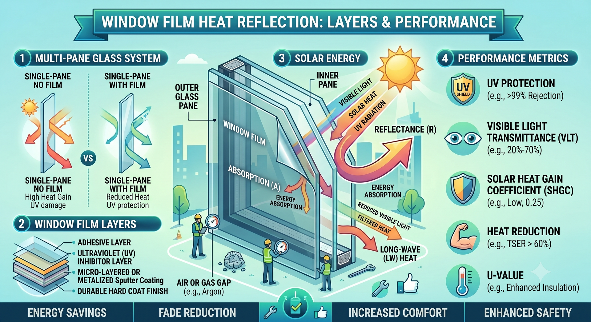 heat control window film solar reflection diagram