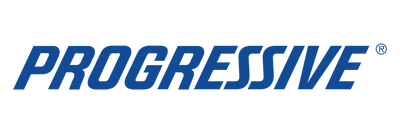 The logo for progressive is blue and white on a white background.