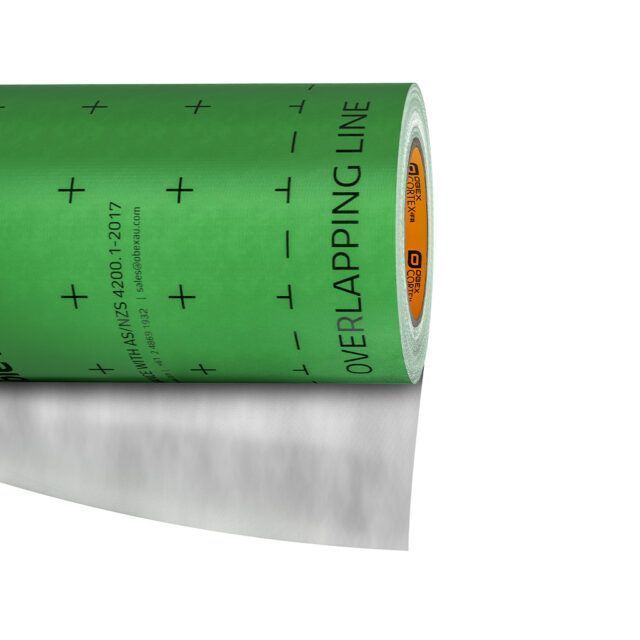 A roll of green tape that says ' overlapping line ' on it