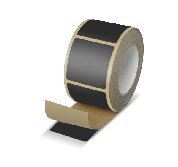 A roll of black adhesive tape on a white background