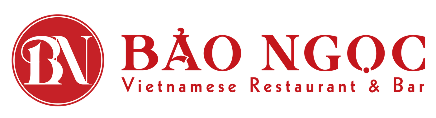 Rotes, kreisförmiges BN-Logo mit der Aufschrift „BAO NGOC“ und „Vietnamese Restaurant & Bar“ in roter Schrift auf weißem Hintergrund