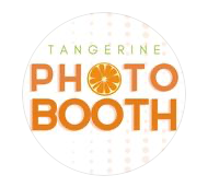 Tangerine Photo Booth logo with orange and white circular design and sunburst icon