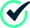 Check mark symbol inside a light green circle, dark blue check mark.