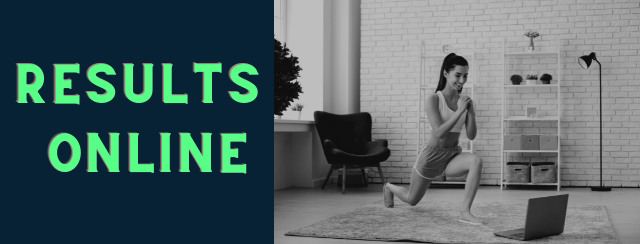 Woman doing lunges in front of a laptop with