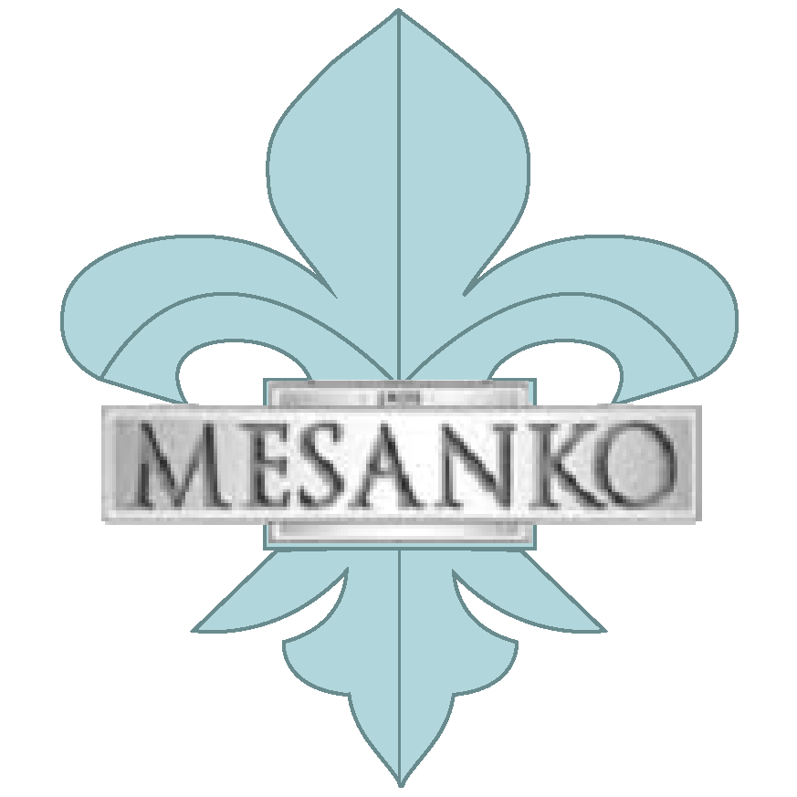 Light blue fleur-de-lis emblem with the word 