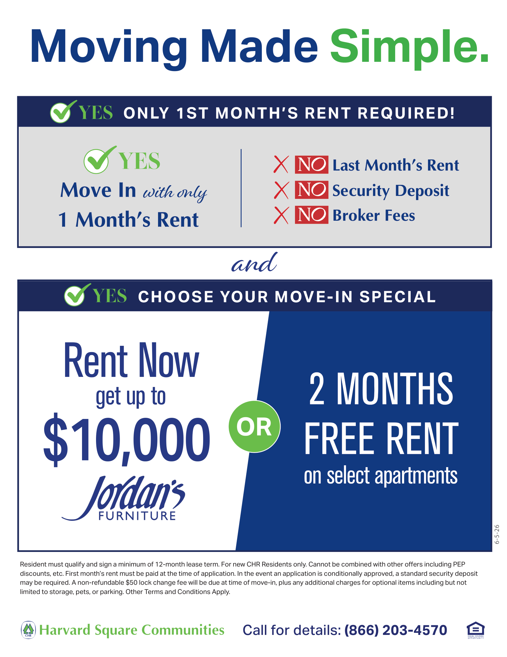 Apartment rental ad offering “Rent Now” specials: $5,000, 1 month free rent, or $1,000 toward moving costs.