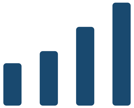 Four ascending dark blue bars on a white background, resembling a rising bar chart.