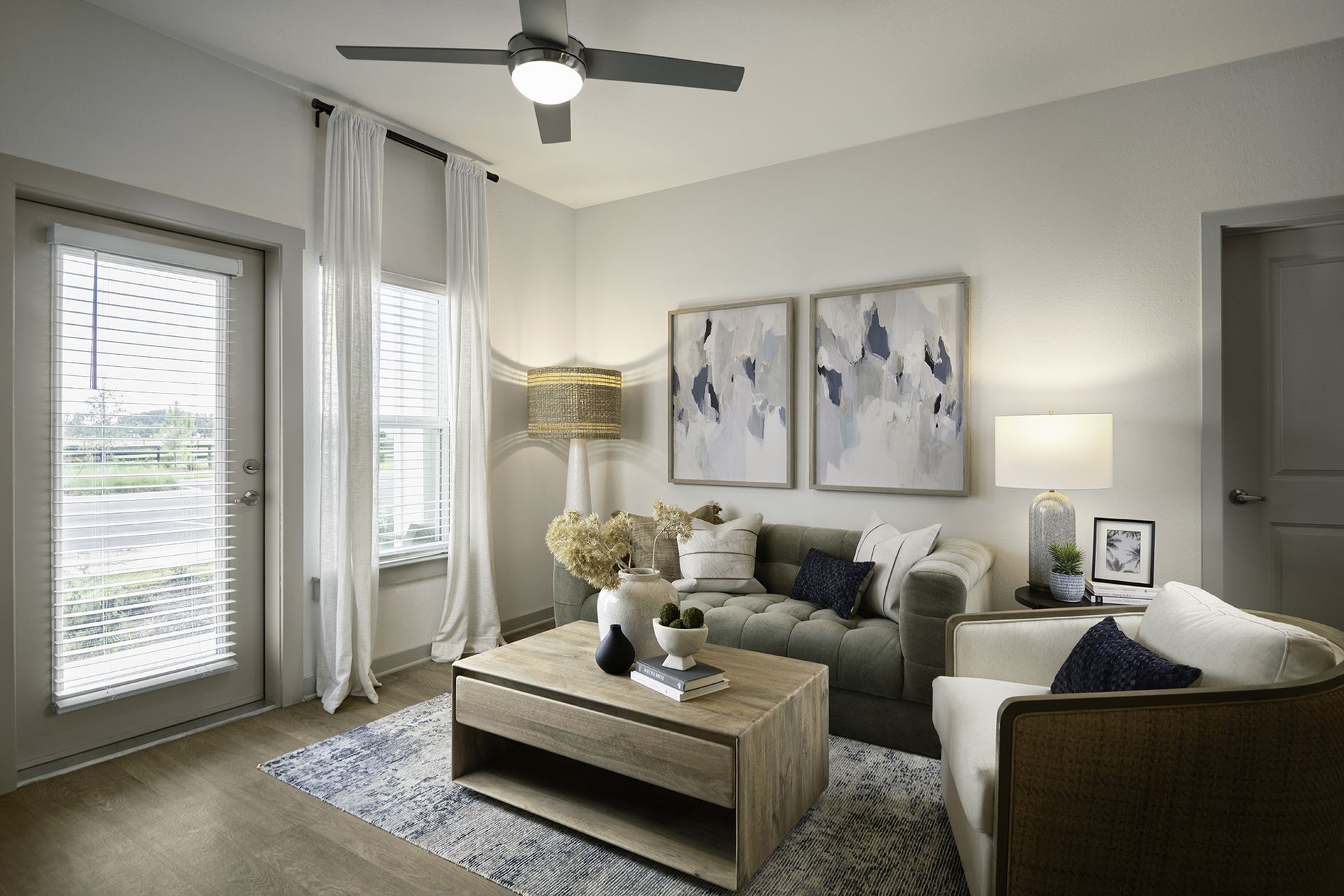 Ceiling fan in a model home's living space at Livano Wildwood.