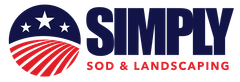 Simply Sod & Landscaping logo with a blue and red circular star-and-stripe emblem