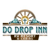 Do Drop Inn RV Resort & Cabins logo with brown, teal, and gold wagon wheel design