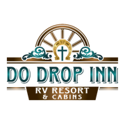 Do Drop Inn RV Resort & Cabins logo with brown, teal, and gold wagon wheel design