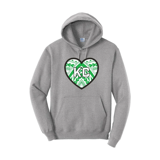 Pohaku Volleyball Club gray hoodie with a green heart