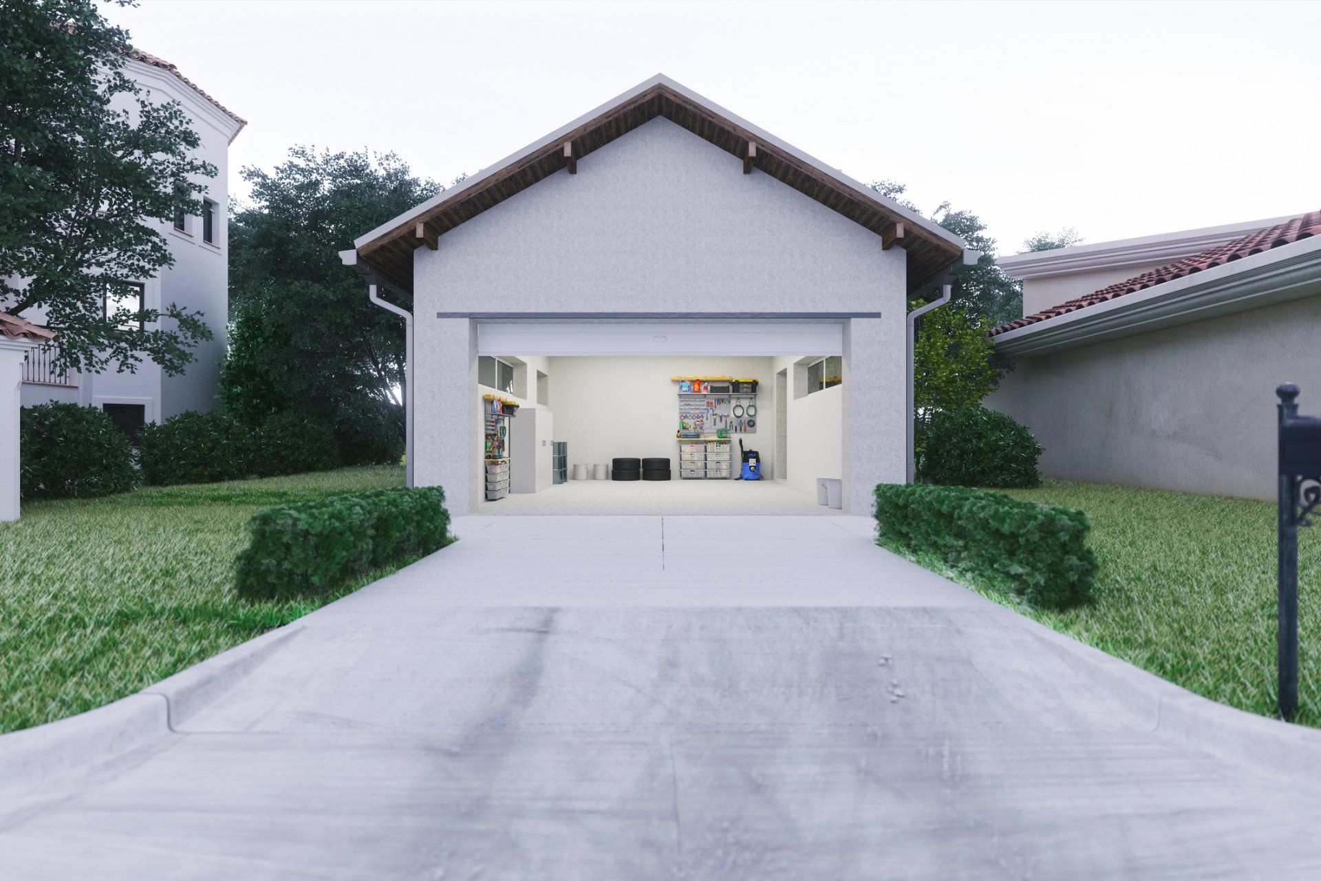 Modern garage and driveway