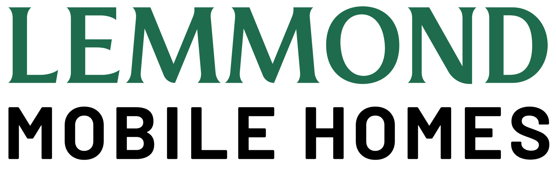 The logo for lemmon mobile homes is green and black on a white background.